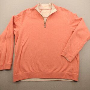 Tommy Bahama Mens XL Coral Beige Reversible 1/4 Zip Pullover Sweater‎ Cotton